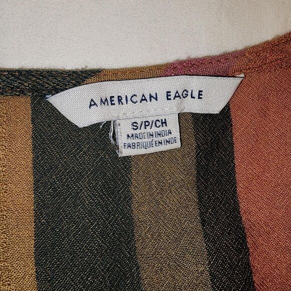 American Eagle Outfitters Women multi-color Blouse Small Bohemian Stripped Puffy - Picture 2 of 8